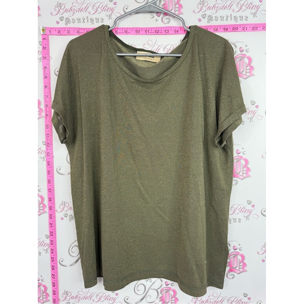 MOS MOSH Women's Metallic Olive Short Sleeve Crewneck Tee by